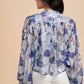 Anniewear - Flower Printed Loose Fit Button Down Volume Blouse
