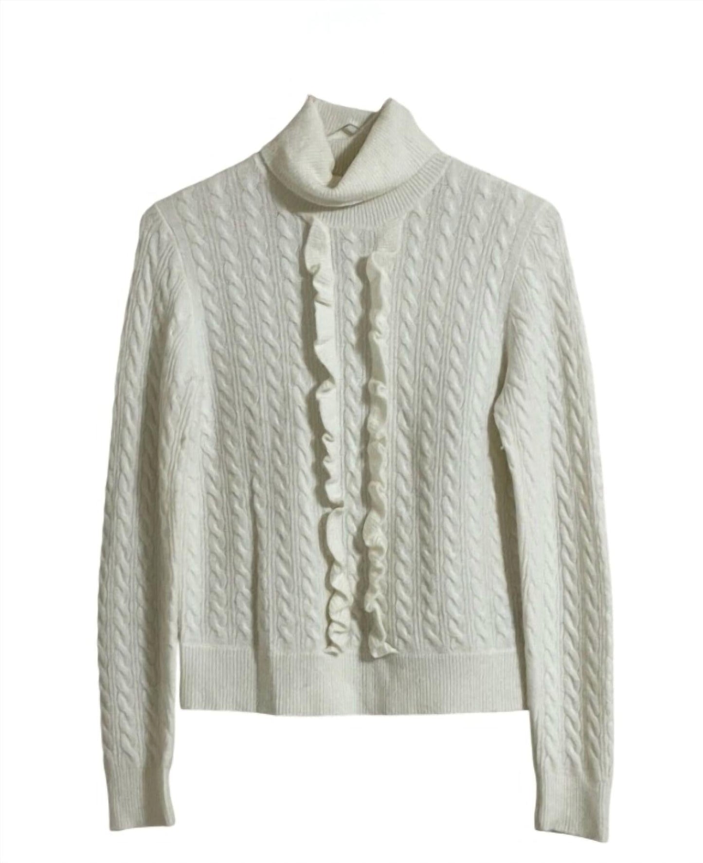 J.Crew - Women's Supersoft Ruffle Front Turtleneck Wool Blend Sweater