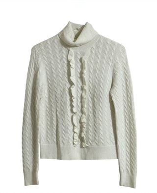 J.Crew - Suéter feminino supermacio com babados frontais e gola alta em mistura de lã