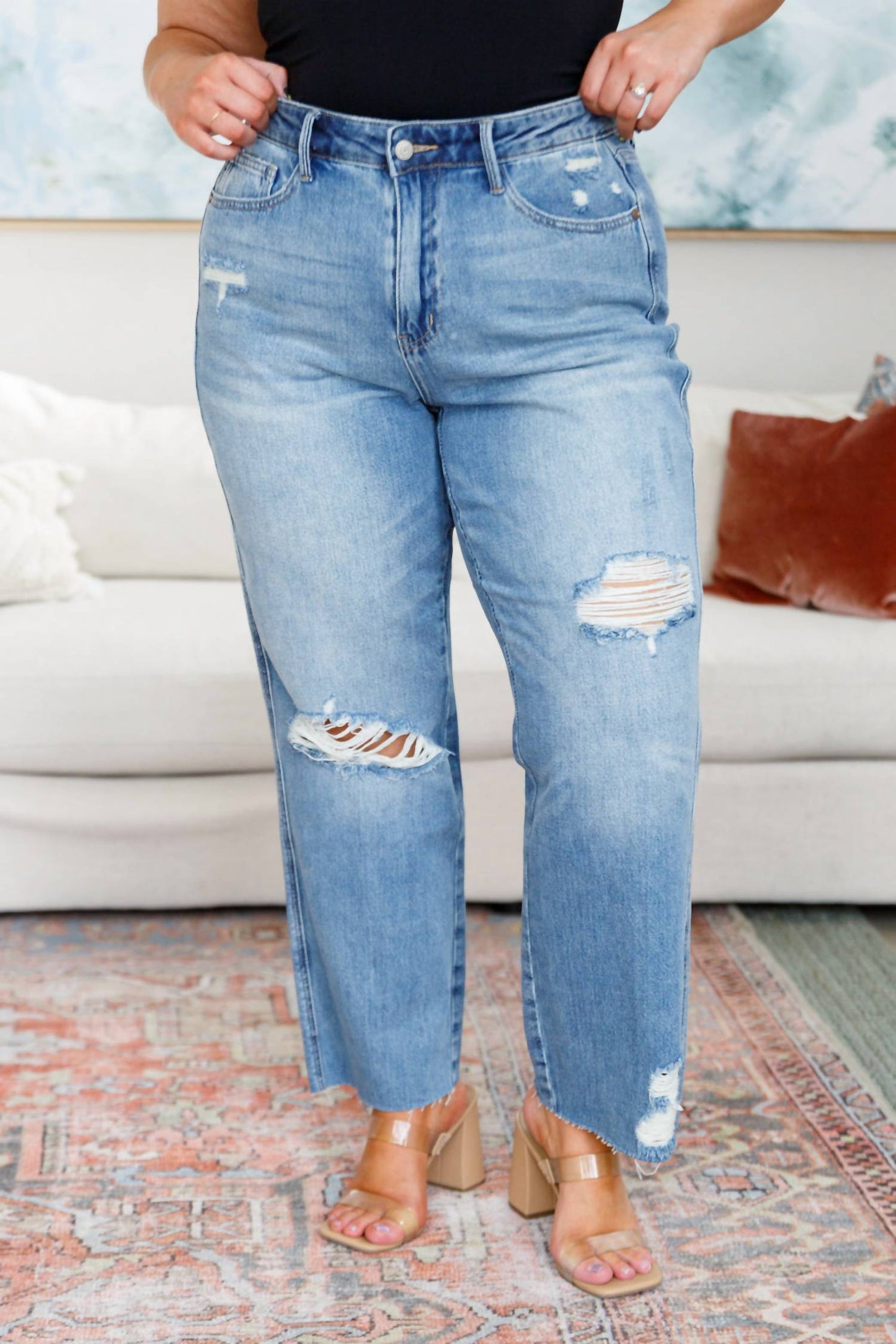 Judy Blue - High Rise Rigid Magic Destroy Slim Straight Leg Jeans