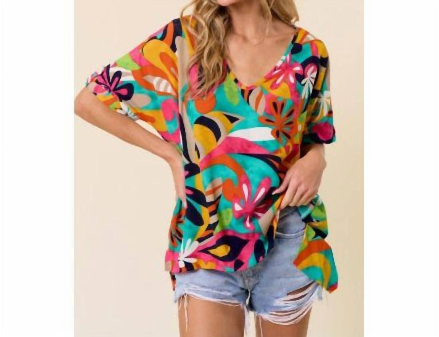 Lovely Melody - Colorful Floral Hi-Lo Top