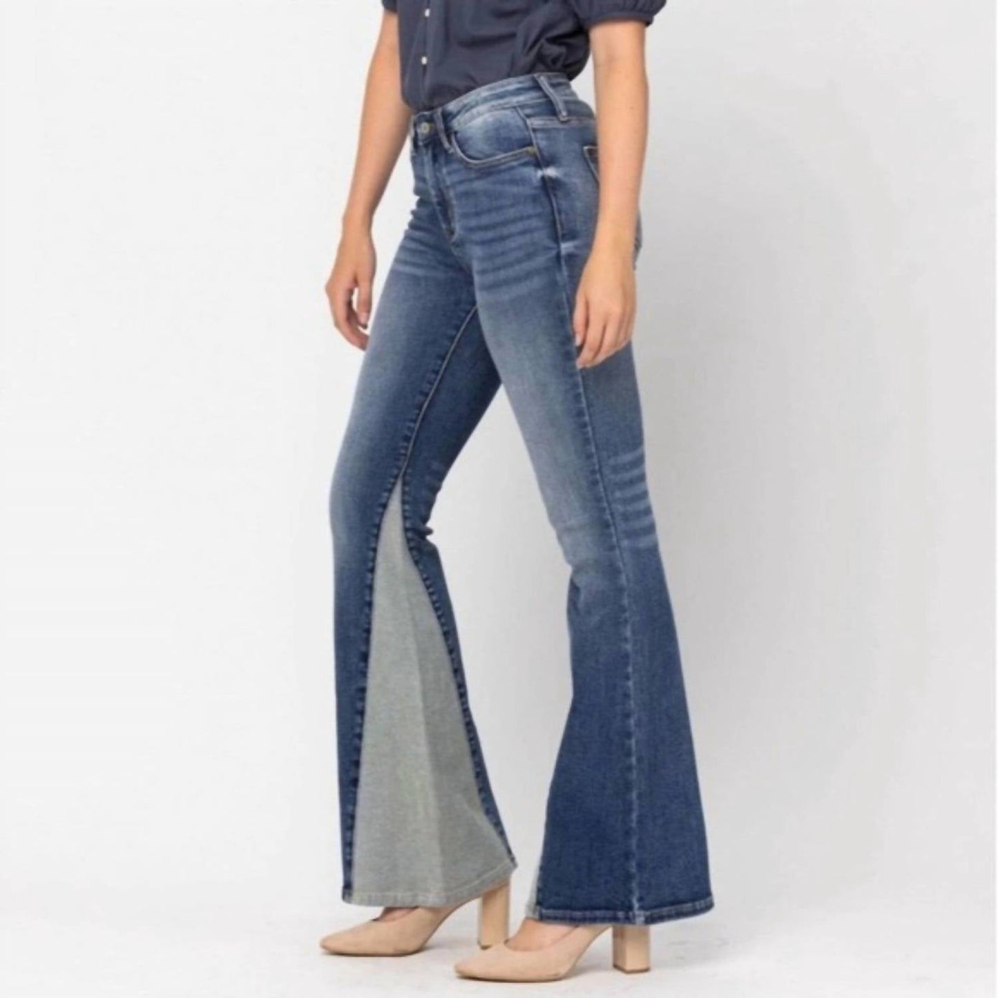 Judy Blue - Mid Rise Inseam Panel Flare Jeans