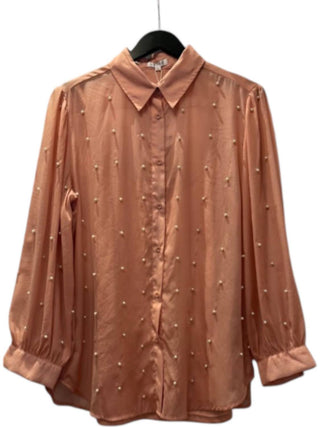 Adore - Blusa feminina de organza com botões e pérolas