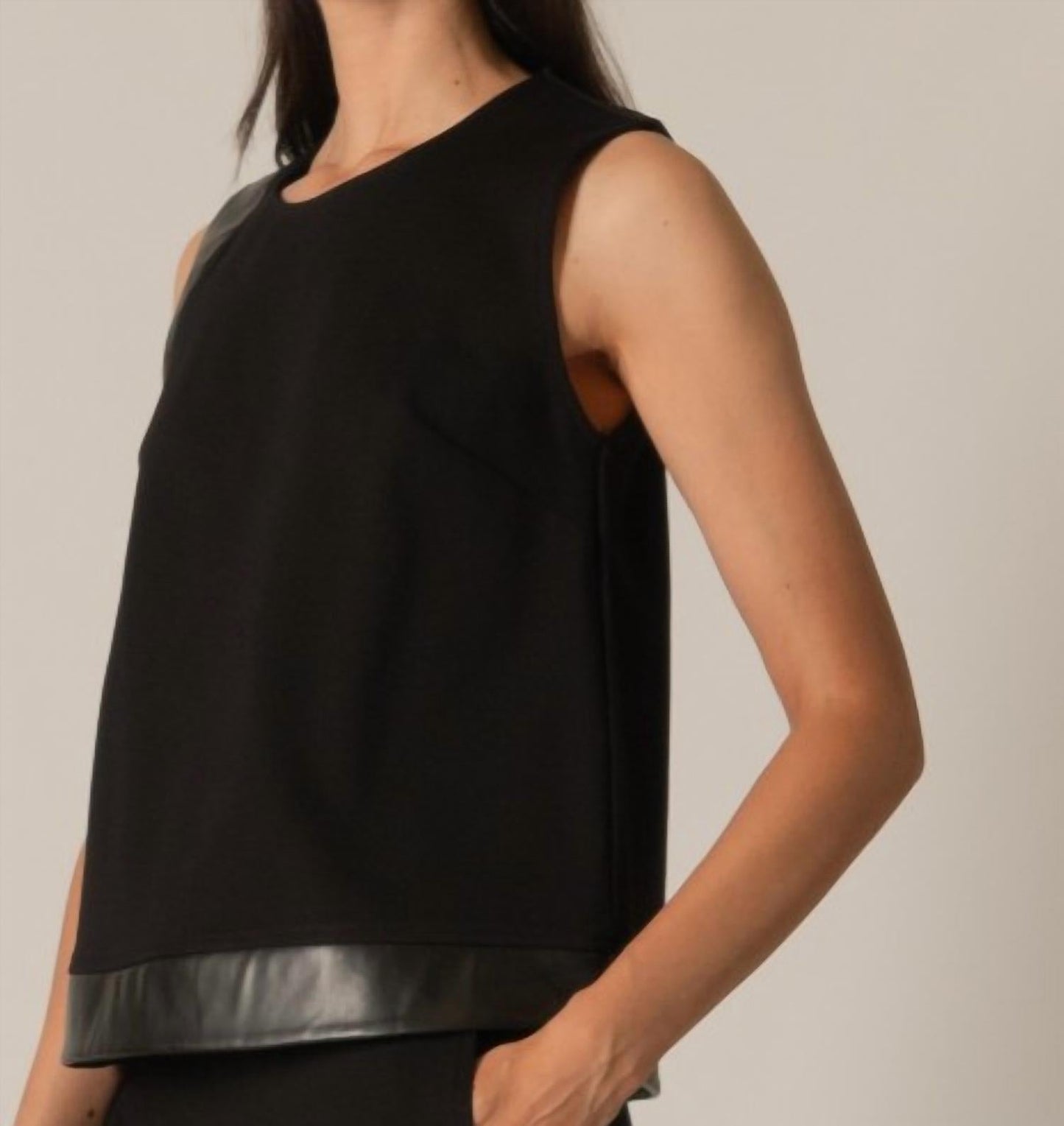Before You Collection - Contrast Faux Leather Sleeveless Top