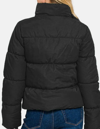 Trendsi - Jaqueta acolchoada com zíper e gola alta Zenana e bolsos