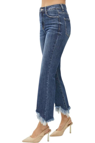 Risen - Calça jeans bootcut de cintura alta com bainha Frey
