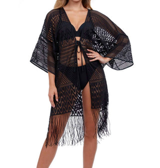 Profile By Gottex - Vestido de Crochê com Decote em V e Frente Aberta