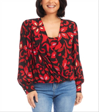 Blusa estampada Karen Kane Crossover vermelha