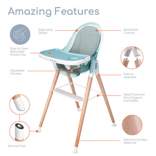 Children of Design 6 in 1 Deluxe High Chair with Cushion