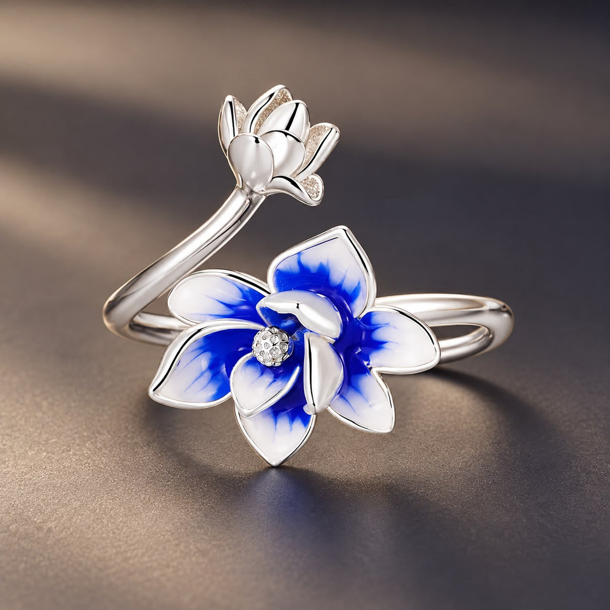 925 Sterling Silver Enamel Flower Ring