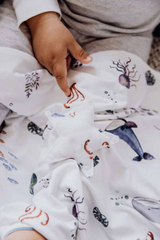 Malabar Baby - Cobertor de segurança de musselina de algodão com brinquedo de pelúcia