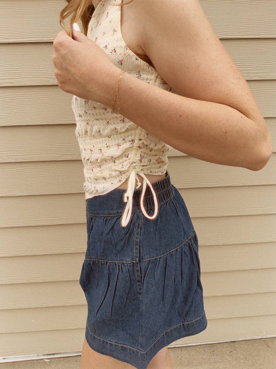 Aemi + Co - High Rise Tiered Button Denim Shorts