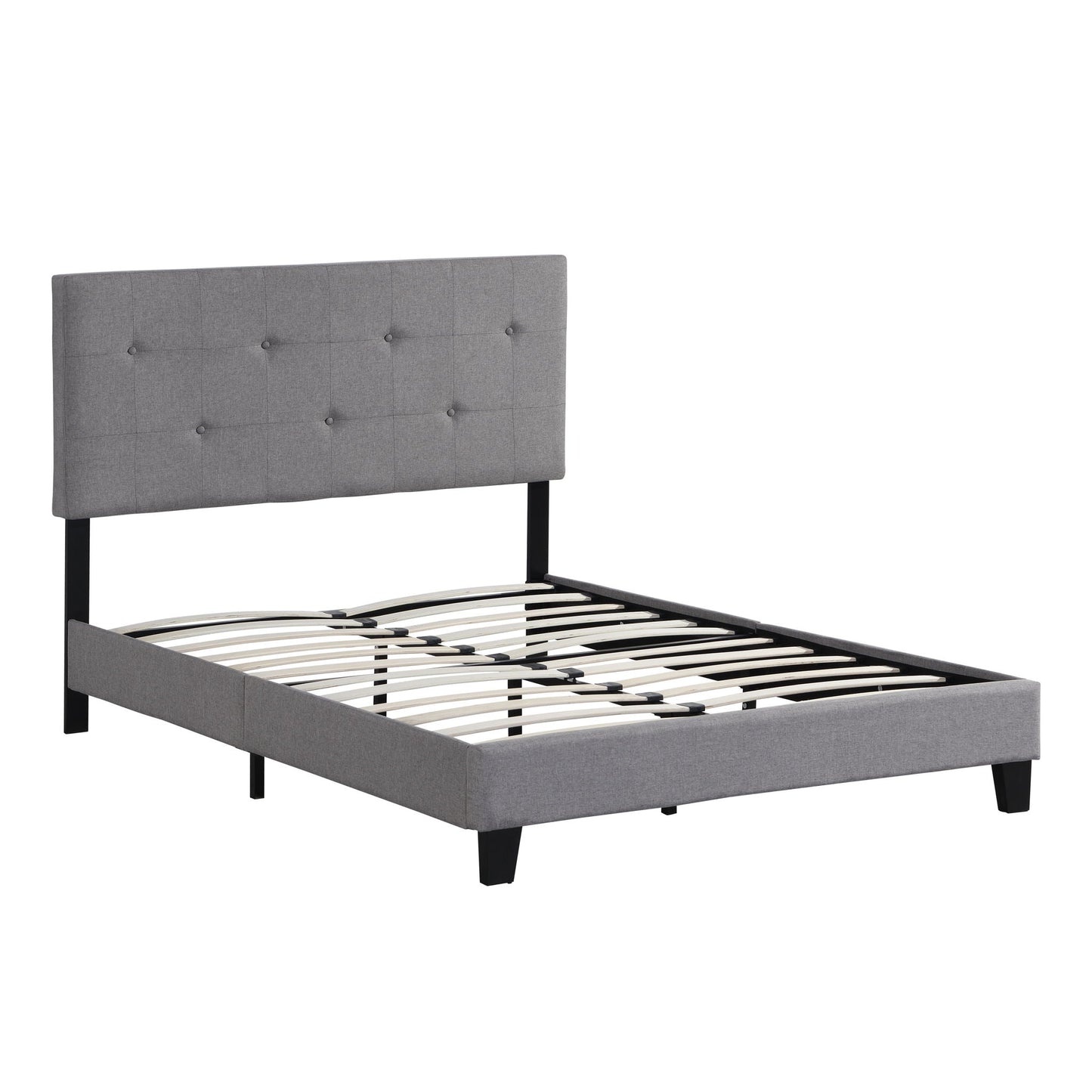 Queen Size Upholstered Platform Bed Frame With Button Tufted Linen Headboard