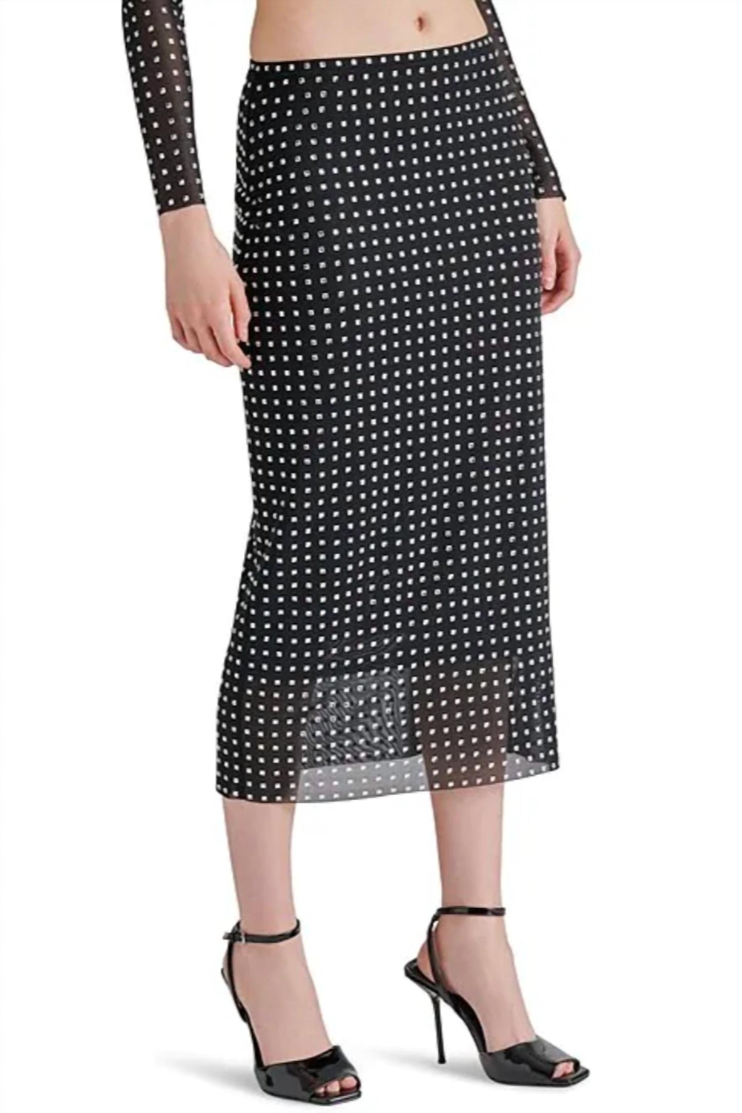Steve Madden - Emi Embellished Rhinestone Mesh Midi Skirt
