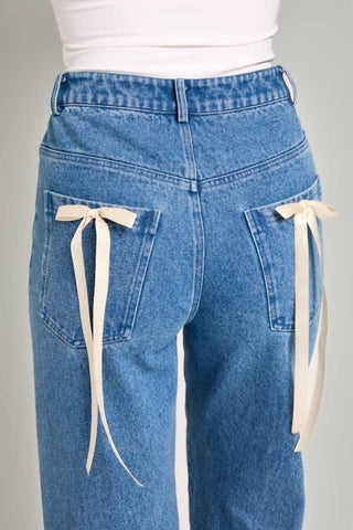 Le Lis - High Waist Straight Leg Bow Detail Denim