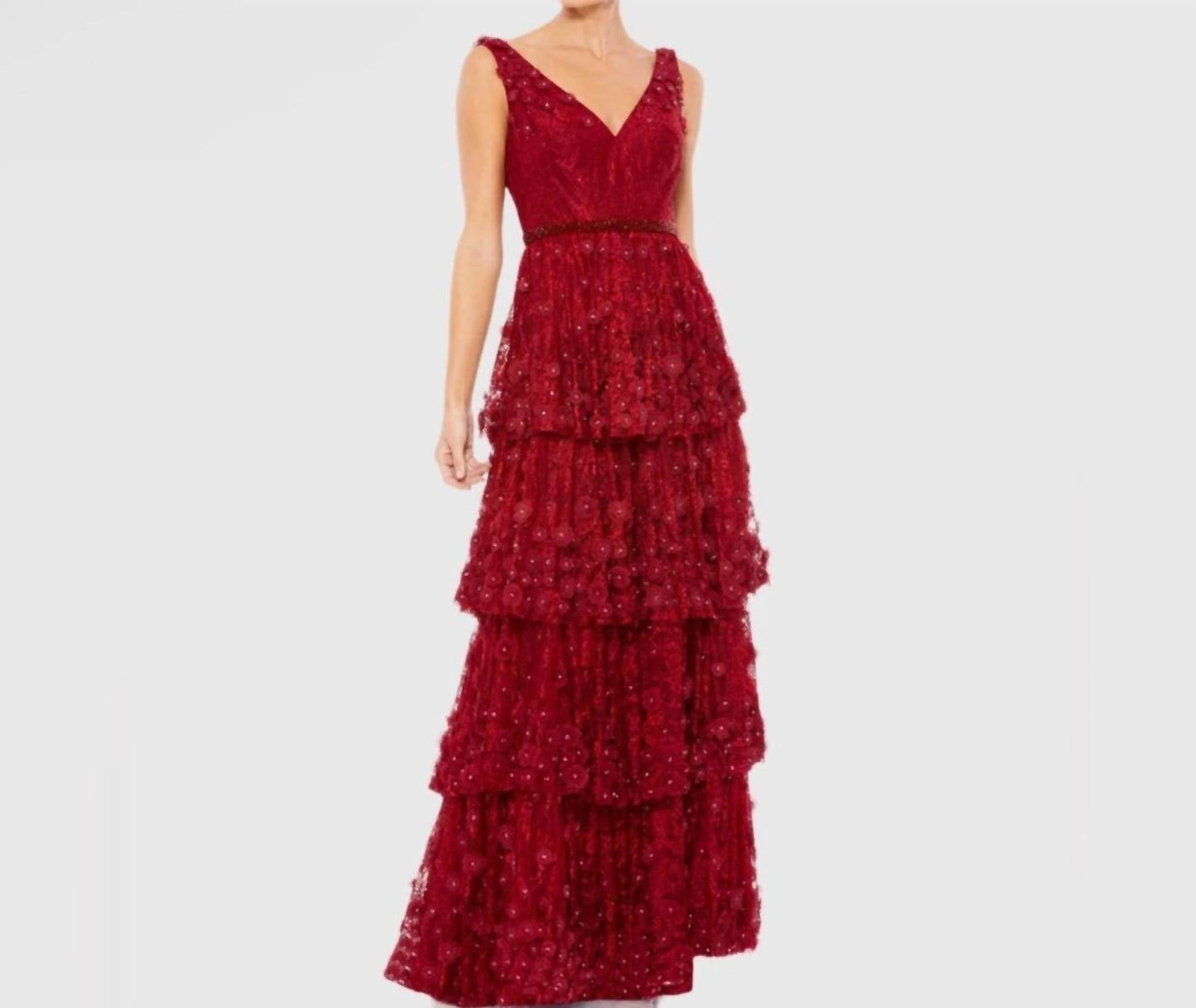 Mac Duggal - Floral Applique Ruffled Tiered Gown
