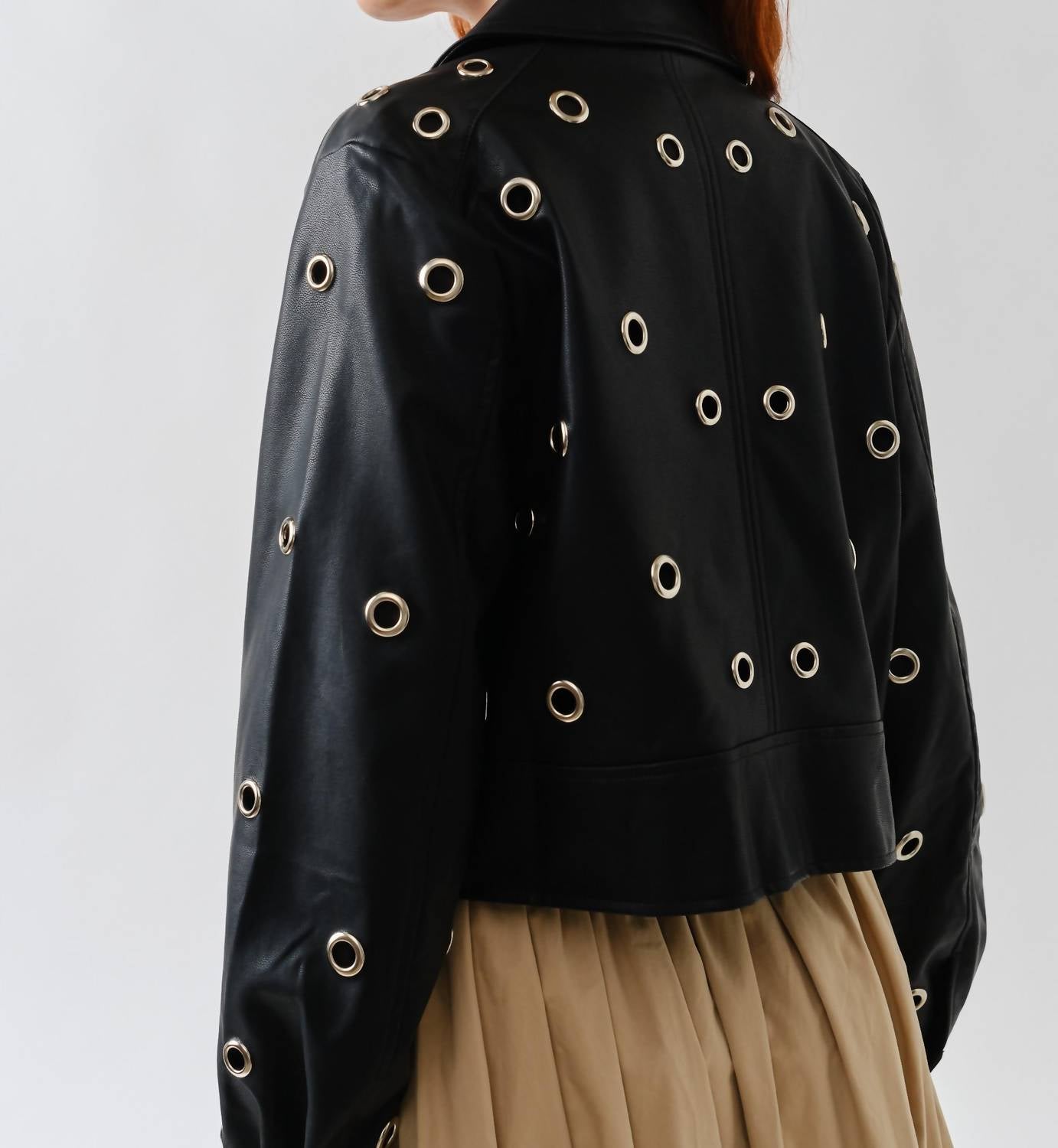 Aaron & Amber - Grommet Faux Leather Jacket