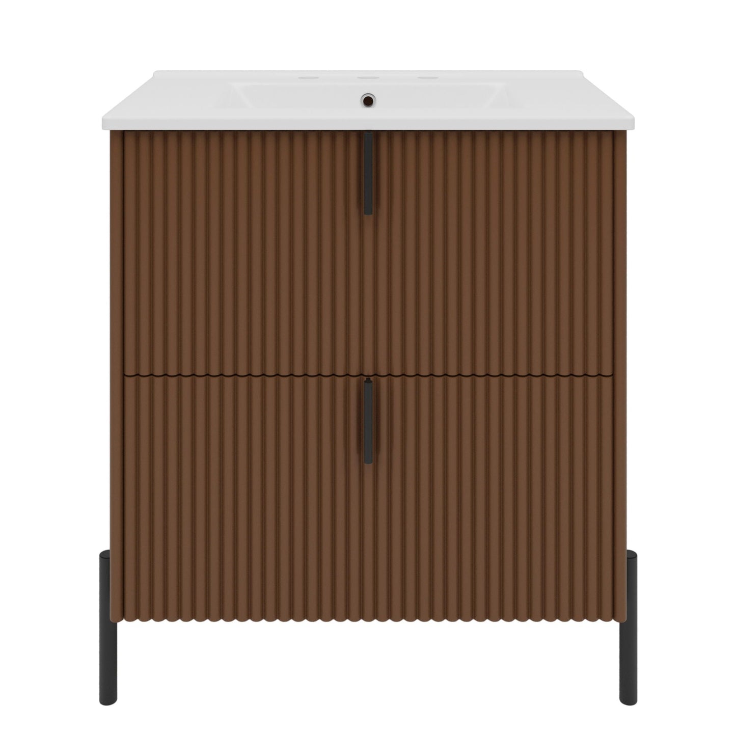 Fluted Bathroom Vanity With Ceramic Sink, Freestanding Design