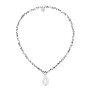 Eklexic - Colar feminino com pingente de pérola barroca e corrente micro real extragrande