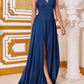 Ladivine - Long Satin A-line Dress With Slit