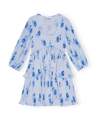Ganni - Vestido curto plissado com babados em georgette