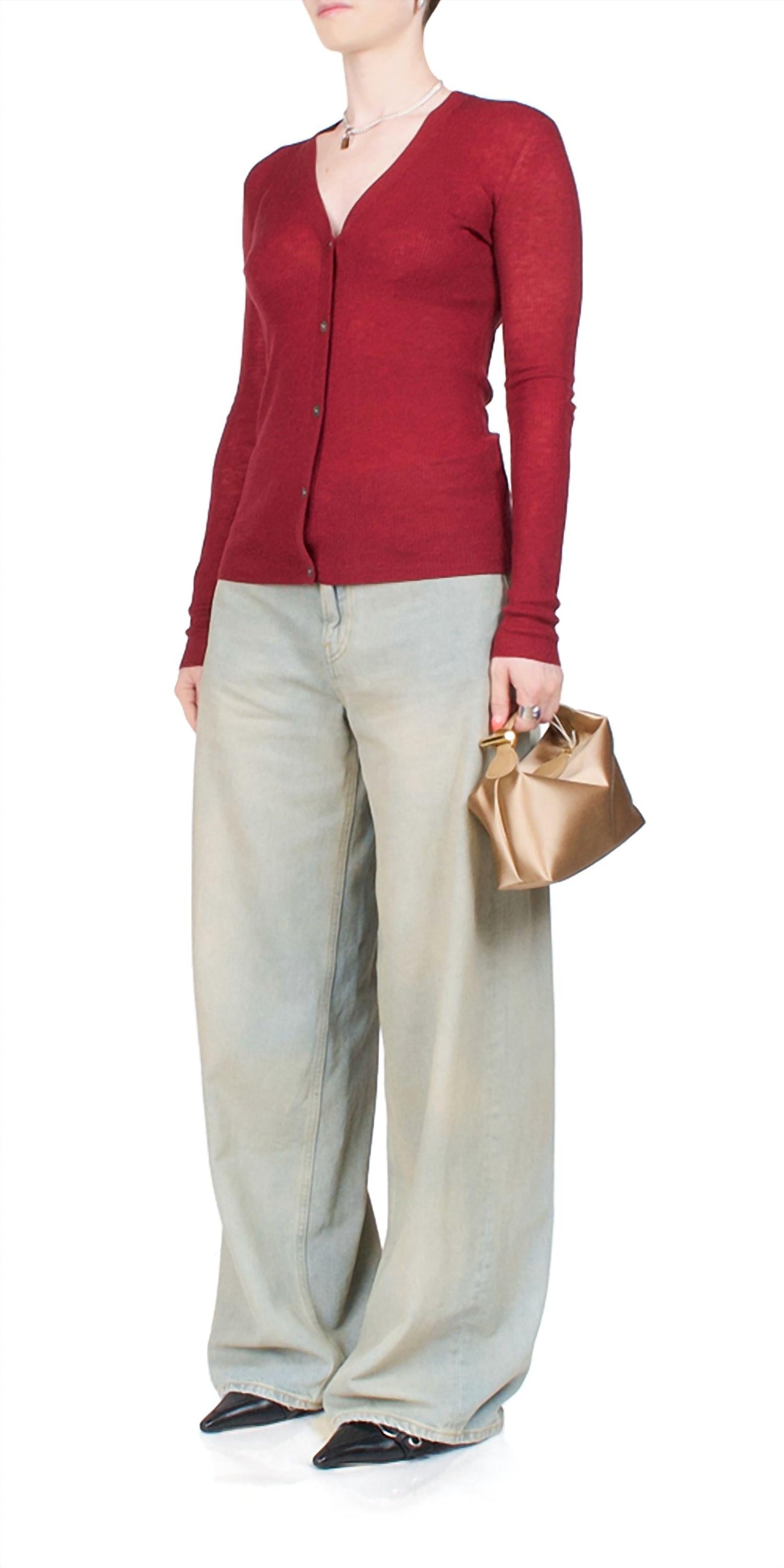 6397 - Skinny Rib V Cardigan