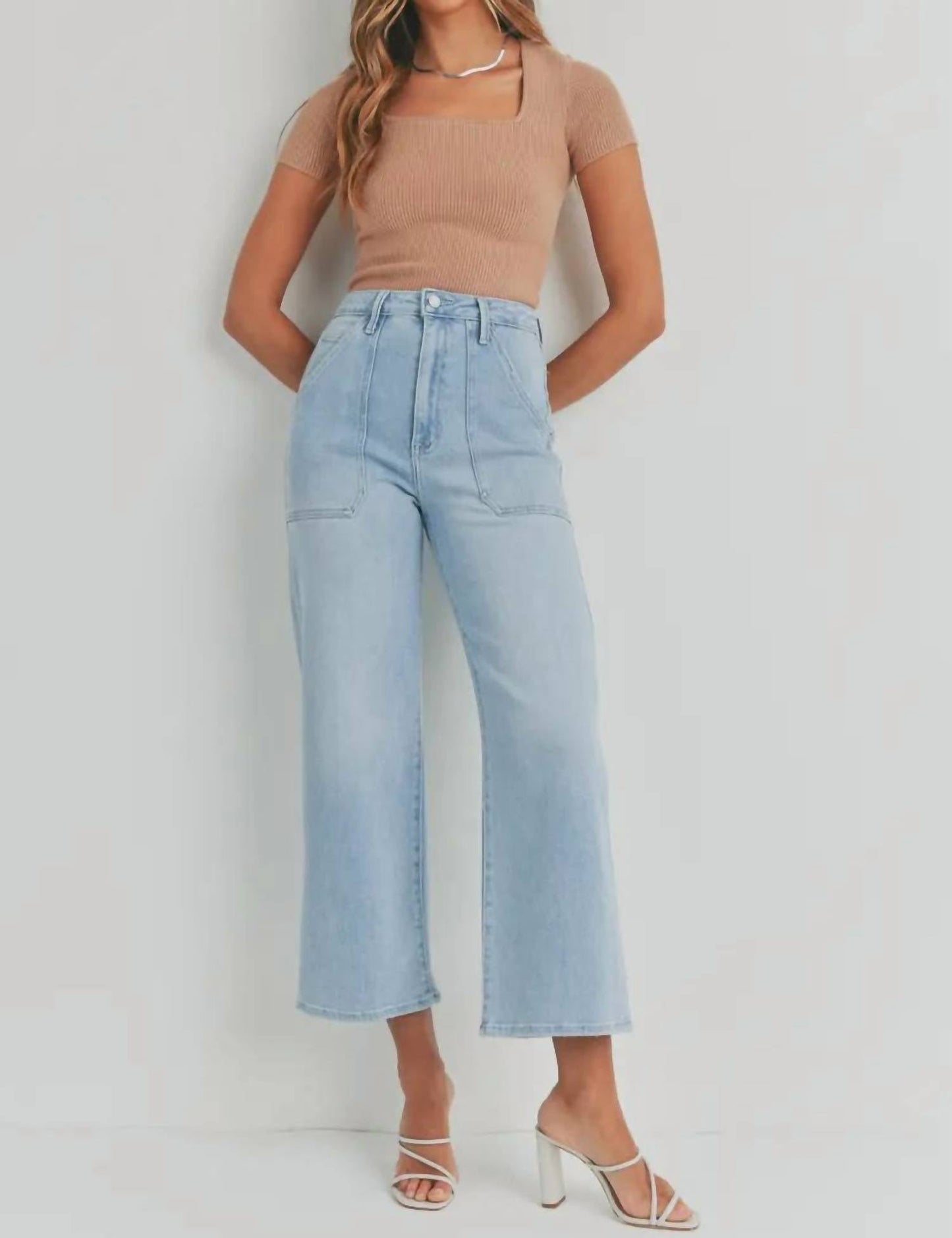 Just Black Denim - Cargo Pocket Wide Leg High Rise Jeans