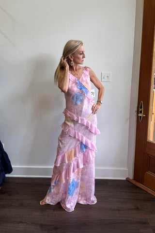 Beulahstyle - V-neck Ruffle Maxi Dress