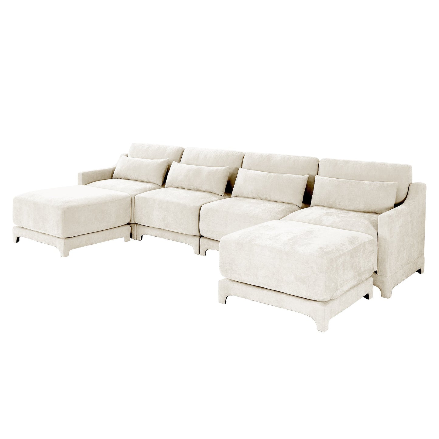 Elegant Four-Seater Sofa with Movable Ottoman and Lumbar Pillow