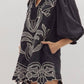 Entro - Puff Sleeve Embroidered Scallop Hem Dress
