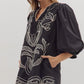 Entro - Puff Sleeve Embroidered Scallop Hem Dress