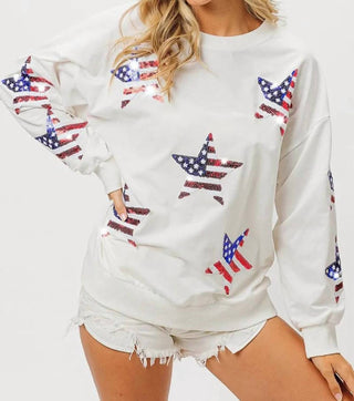 Trendsi - Moletom com estampa de estrela e lantejoulas da bandeira americana BiBi