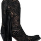Corral - Stamped Floral Suede And Studs With Fringe Boot