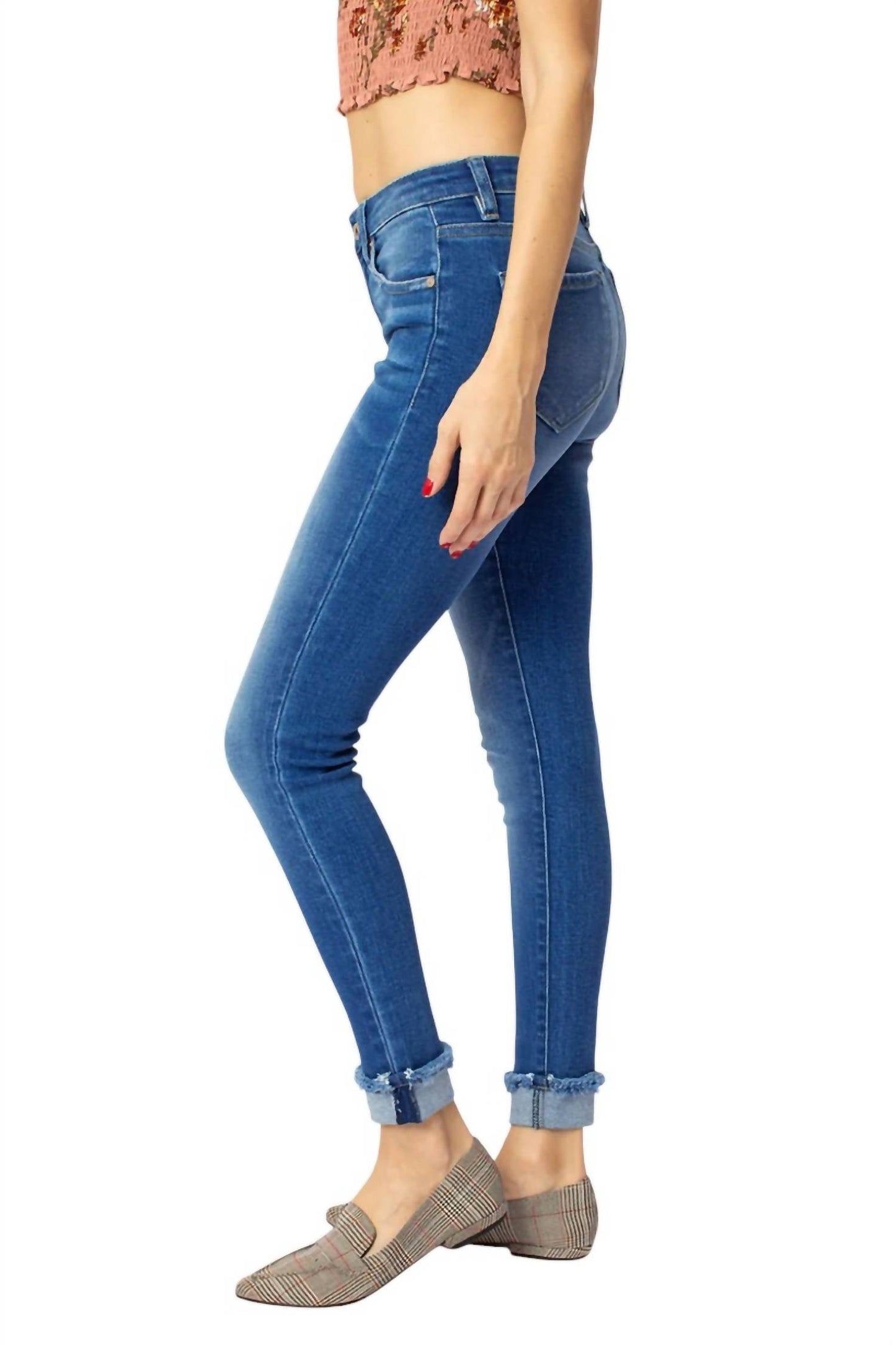 Kancan - Mid Rise Cuffed Ankle Skinny Jeans