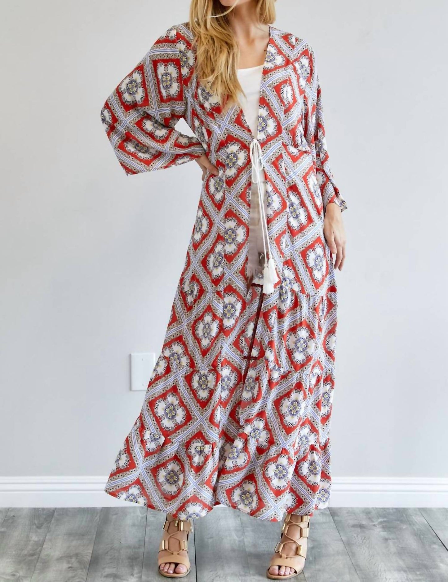 Davi & Dani - Printed Long Sleeve Loose Kimono