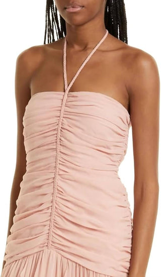 Veronica Beard - Vestido longo com decote halter e babados Lucine em crepon de seda