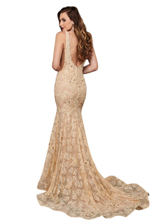 Rachel Allan - Beaded Lace Prom Gown