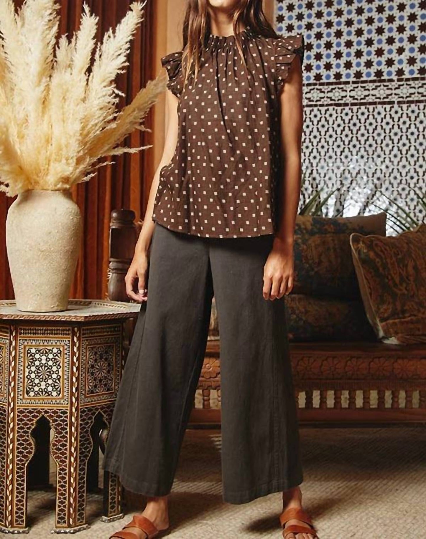 Bucketlist - Pretty Ruffle Neck And Shoulder Blouse