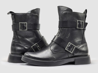 Kcr Group - Botas femininas de couro com fivela média