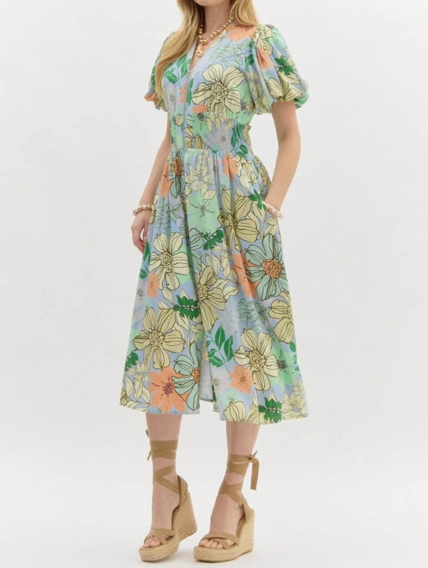 Entro - Big Florals Midi Dress