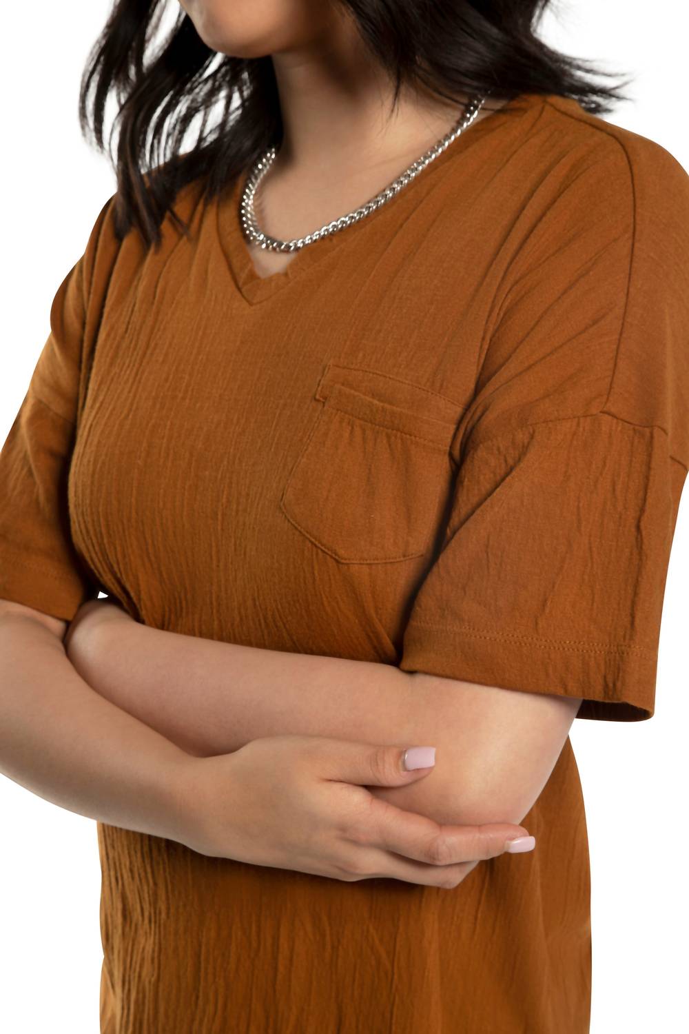 On This Day - Crinkle Cotton Relaxed V-neck Top
