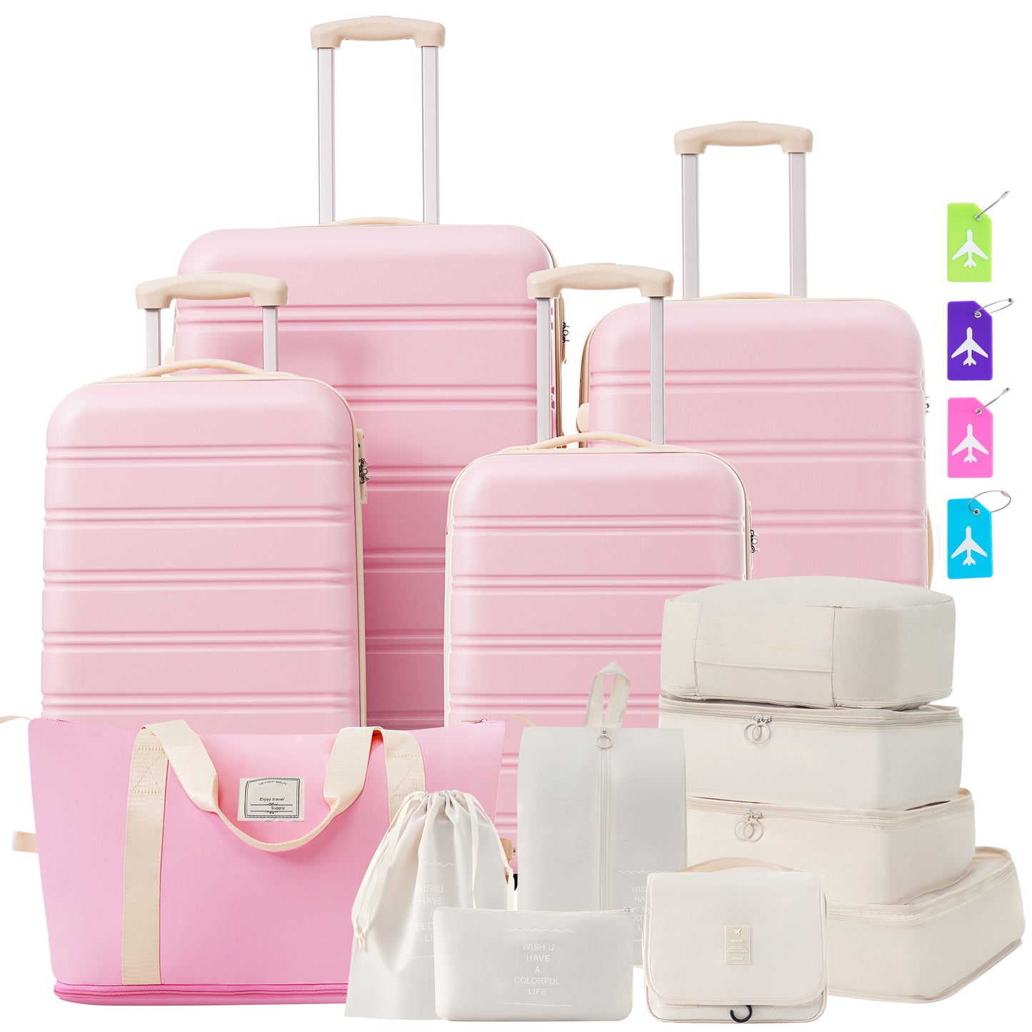 Expandable Hardshell 4-Piece  Luggage Set — (16", 20", 24", 28") Light Pink