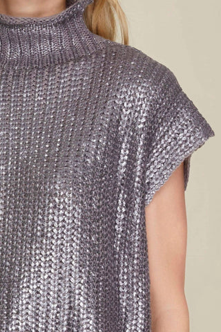 She + Sky - Metallic Ribbed Sweater Tank Top