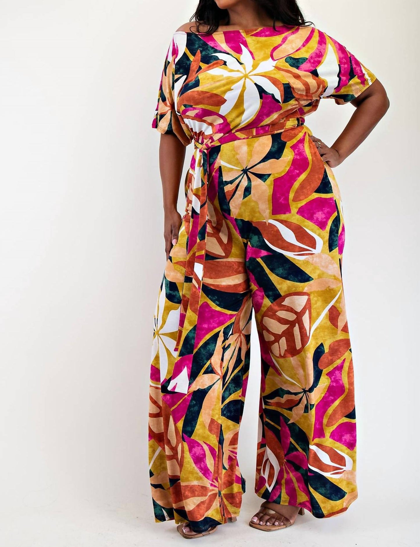 The Curve La - Plus Size Off The Shoulder Wide Leg Jumpsuit