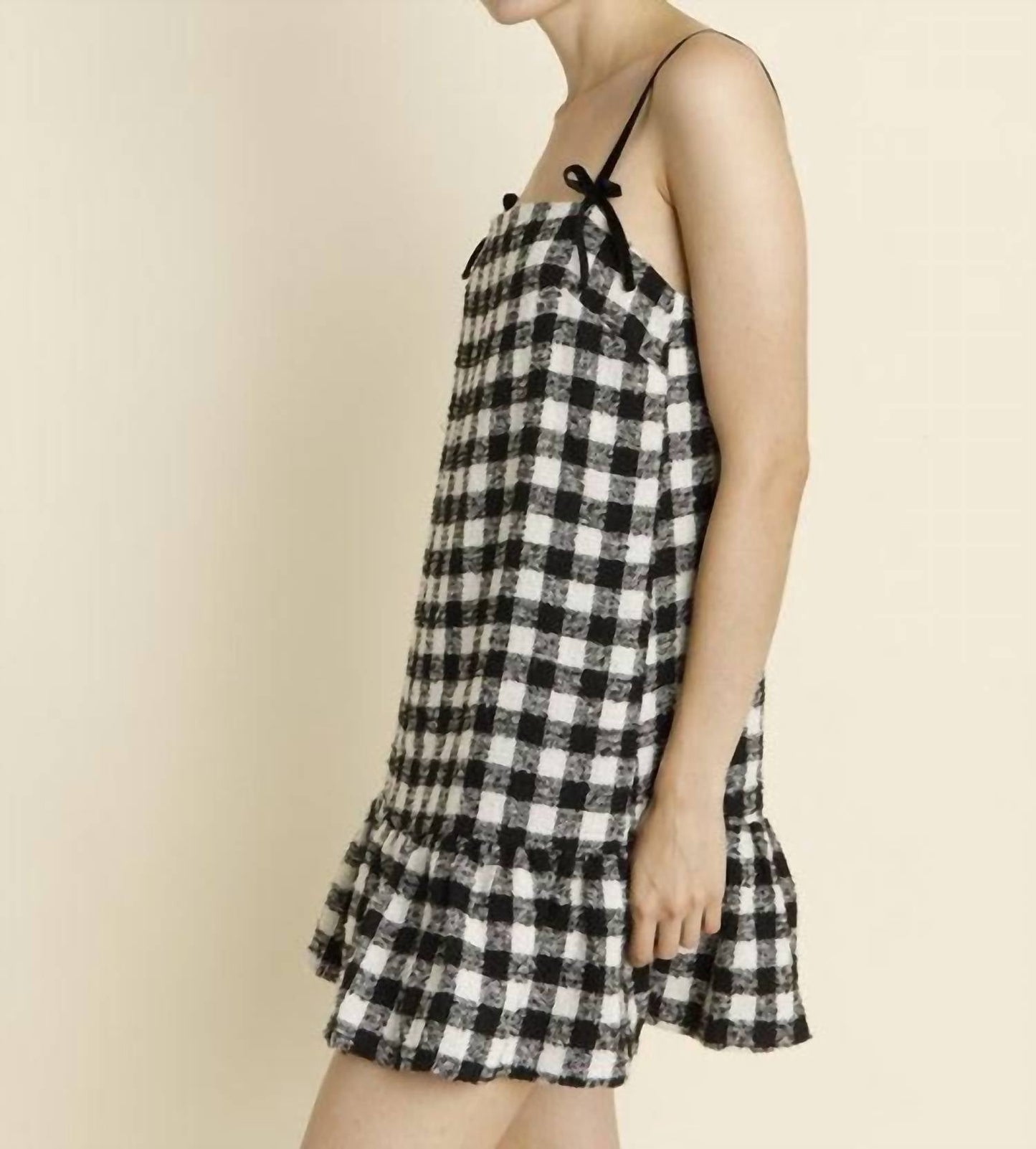 Aureum - Bow Trim Tweed Mini Dress