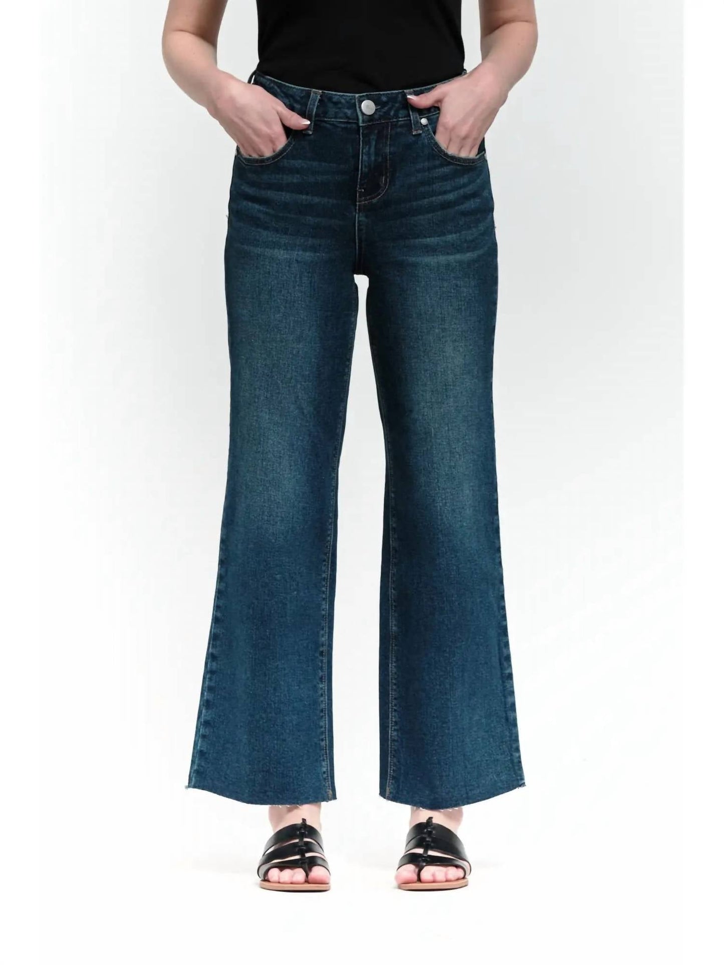 1822 Denim - Raw Hem Wide Leg Crop Jeans
