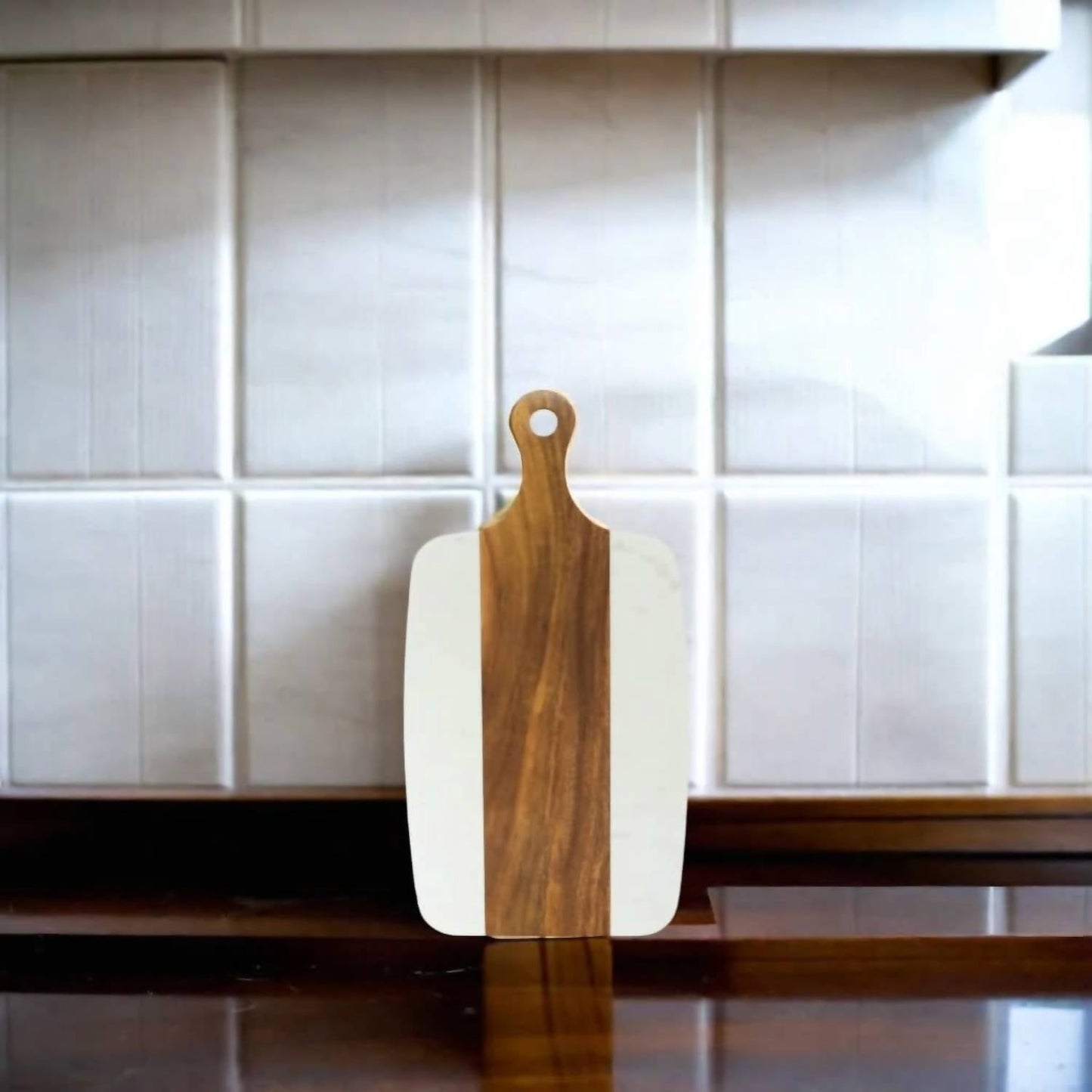 Creative Gifts International - Marble and Acacia Wood Center Handled Board