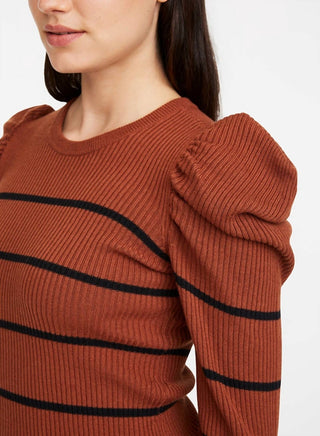 7 For All Mankind - Blusa de manga comprida com ombro bufante e gola redonda