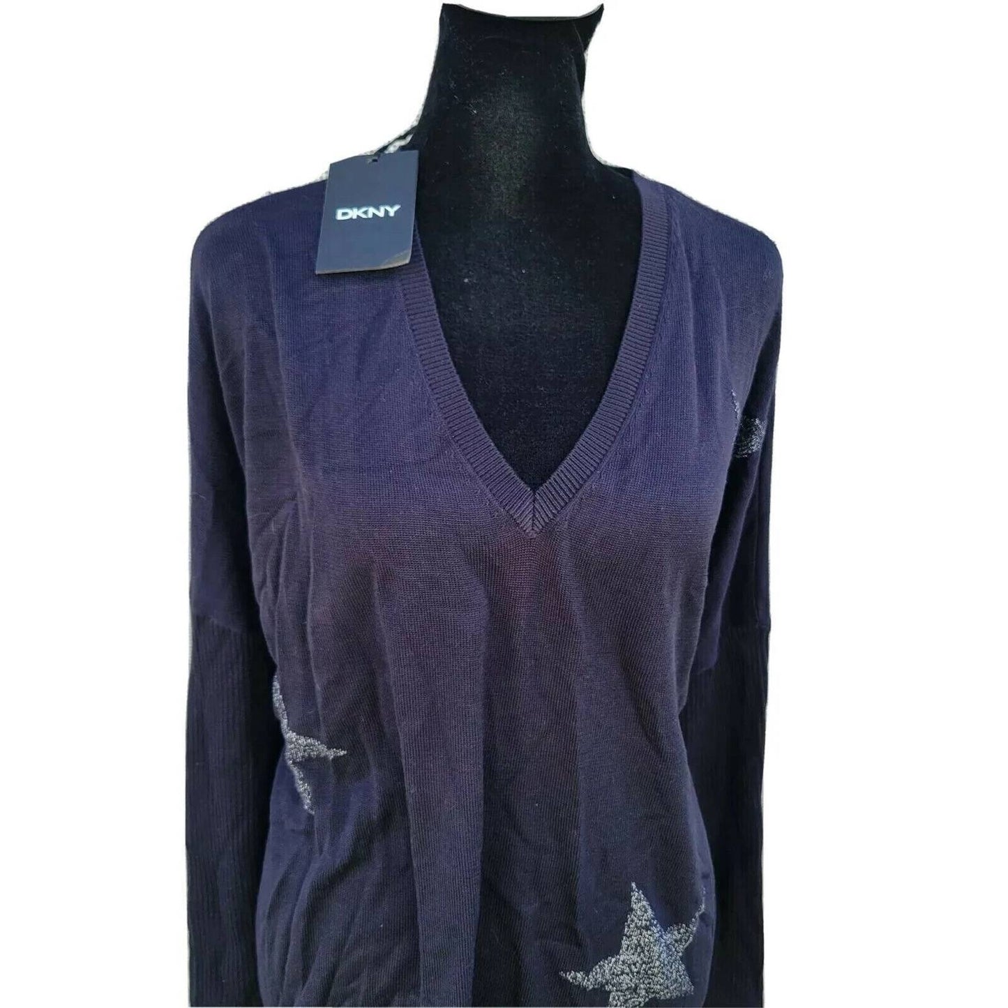 Dkny - Glitter Star Print V-neck Pullover Sweater