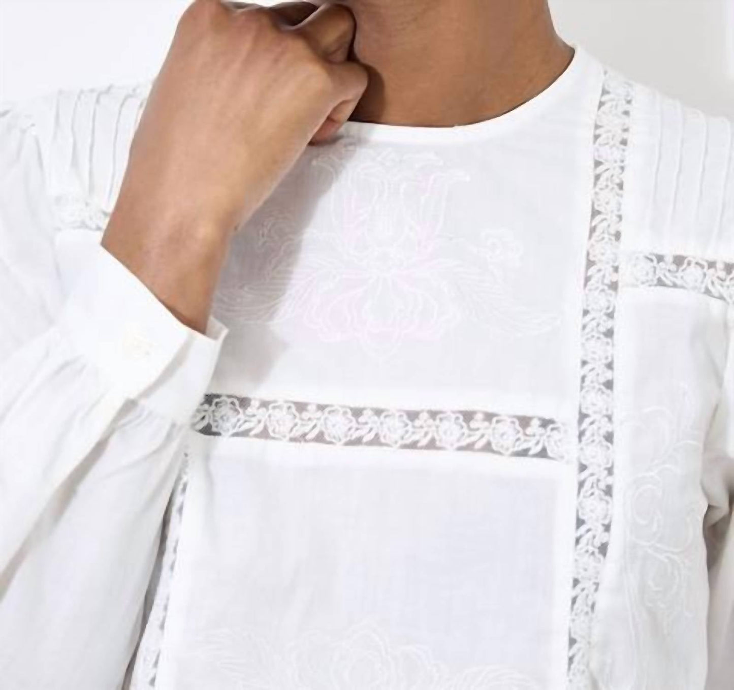 Apricot - Lace Panel Embroidered Top